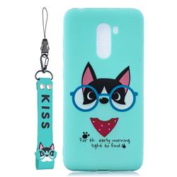 Green Glasses Dog Soft Kiss Candy Hand Strap Silicone Case for Mi Xiaomi Pocophone F1