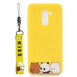 Yellow Bear Family Soft Kiss Candy Hand Strap Silicone Case for Mi Xiaomi Pocophone F1