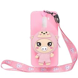 Pink Pig Neck Lanyard Zipper Wallet Silicone Case for Mi Xiaomi Pocophone F1