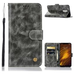 Luxury Retro Leather Wallet Case for Mi Xiaomi Pocophone F1 - Gray