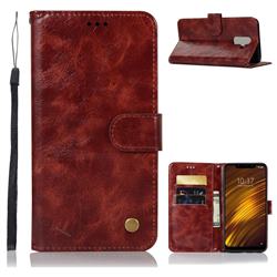 Luxury Retro Leather Wallet Case for Mi Xiaomi Pocophone F1 - Wine Red