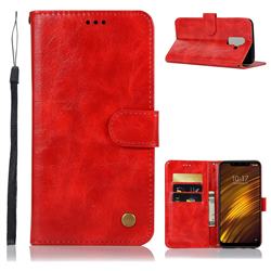 Luxury Retro Leather Wallet Case for Mi Xiaomi Pocophone F1 - Red