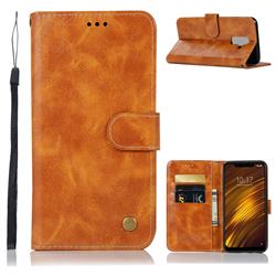 Luxury Retro Leather Wallet Case for Mi Xiaomi Pocophone F1 - Golden