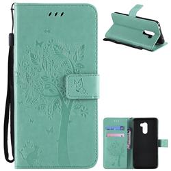 Embossing Butterfly Tree Leather Wallet Case for Mi Xiaomi Pocophone F1 - Cyan