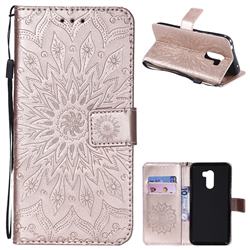 Embossing Sunflower Leather Wallet Case for Mi Xiaomi Pocophone F1 - Rose Gold