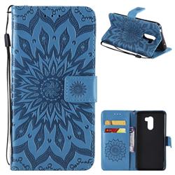 Embossing Sunflower Leather Wallet Case for Mi Xiaomi Pocophone F1 - Blue