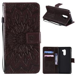 Embossing Sunflower Leather Wallet Case for Mi Xiaomi Pocophone F1 - Brown