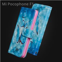 Blue Sea Butterflies 3D Painted Leather Wallet Case for Mi Xiaomi Pocophone F1