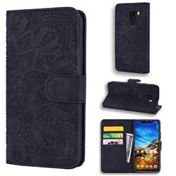 Retro Embossing Mandala Flower Leather Wallet Case for Mi Xiaomi Pocophone F1 - Black