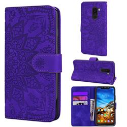 Retro Embossing Mandala Flower Leather Wallet Case for Mi Xiaomi Pocophone F1 - Purple