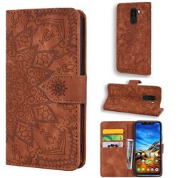 Retro Embossing Mandala Flower Leather Wallet Case for Mi Xiaomi Pocophone F1 - Brown