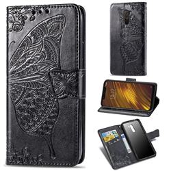 Embossing Mandala Flower Butterfly Leather Wallet Case for Mi Xiaomi Pocophone F1 - Black