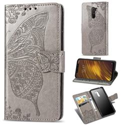 Embossing Mandala Flower Butterfly Leather Wallet Case for Mi Xiaomi Pocophone F1 - Gray