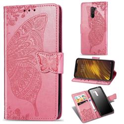 Embossing Mandala Flower Butterfly Leather Wallet Case for Mi Xiaomi Pocophone F1 - Pink