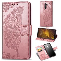 Embossing Mandala Flower Butterfly Leather Wallet Case for Mi Xiaomi Pocophone F1 - Rose Gold