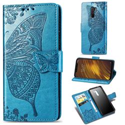 Embossing Mandala Flower Butterfly Leather Wallet Case for Mi Xiaomi Pocophone F1 - Blue
