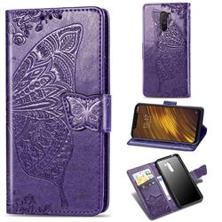 Embossing Mandala Flower Butterfly Leather Wallet Case for Mi Xiaomi Pocophone F1 - Dark Purple