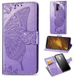 Embossing Mandala Flower Butterfly Leather Wallet Case for Mi Xiaomi Pocophone F1 - Light Purple
