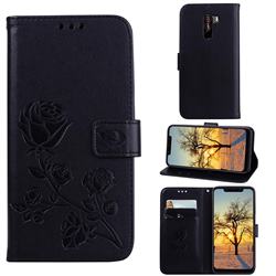 Embossing Rose Flower Leather Wallet Case for Mi Xiaomi Pocophone F1 - Black