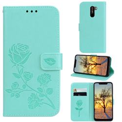 Embossing Rose Flower Leather Wallet Case for Mi Xiaomi Pocophone F1 - Green