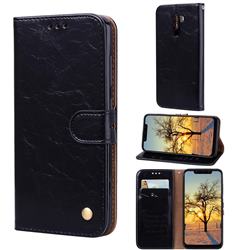 Luxury Retro Oil Wax PU Leather Wallet Phone Case for Mi Xiaomi Pocophone F1 - Deep Black