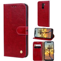 Luxury Retro Oil Wax PU Leather Wallet Phone Case for Mi Xiaomi Pocophone F1 - Brown Red