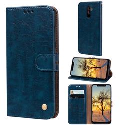 Luxury Retro Oil Wax PU Leather Wallet Phone Case for Mi Xiaomi Pocophone F1 - Sapphire