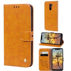 Luxury Retro Oil Wax PU Leather Wallet Phone Case for Mi Xiaomi Pocophone F1 - Orange Yellow