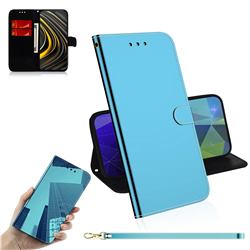 Shining Mirror Like Surface Leather Wallet Case for Mi Xiaomi Poco M3 - Blue