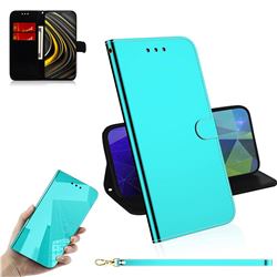 Shining Mirror Like Surface Leather Wallet Case for Mi Xiaomi Poco M3 - Mint Green