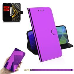 Shining Mirror Like Surface Leather Wallet Case for Mi Xiaomi Poco M3 - Purple