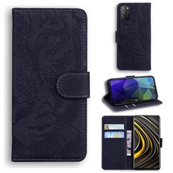 Intricate Embossing Tiger Face Leather Wallet Case for Mi Xiaomi Poco M3 - Black
