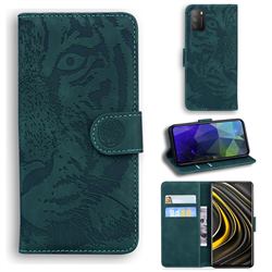 Intricate Embossing Tiger Face Leather Wallet Case for Mi Xiaomi Poco M3 - Green
