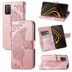 Embossing Mandala Flower Butterfly Leather Wallet Case for Mi Xiaomi Poco M3 - Rose Gold