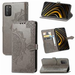 Embossing Imprint Mandala Flower Leather Wallet Case for Mi Xiaomi Poco M3 - Gray