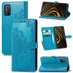 Embossing Imprint Mandala Flower Leather Wallet Case for Mi Xiaomi Poco M3 - Blue