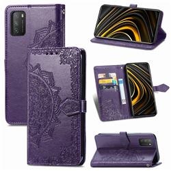 Embossing Imprint Mandala Flower Leather Wallet Case for Mi Xiaomi Poco M3 - Purple