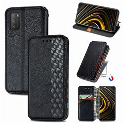 Ultra Slim Fashion Business Card Magnetic Automatic Suction Leather Flip Cover for Mi Xiaomi Poco M3 - Black