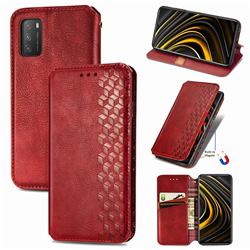Ultra Slim Fashion Business Card Magnetic Automatic Suction Leather Flip Cover for Mi Xiaomi Poco M3 - Red