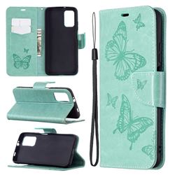 Embossing Double Butterfly Leather Wallet Case for Mi Xiaomi Poco M3 - Green