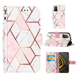 Pink White Stitching Color Marble Leather Wallet Case for Mi Xiaomi Poco M3