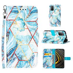 Lake Blue Stitching Color Marble Leather Wallet Case for Mi Xiaomi Poco M3