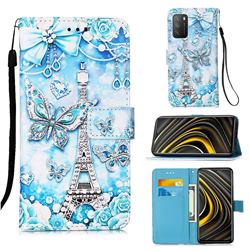 Tower Butterfly Matte Leather Wallet Phone Case for Mi Xiaomi Poco M3