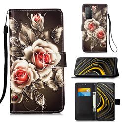 Black Rose Matte Leather Wallet Phone Case for Mi Xiaomi Poco M3