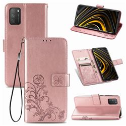 Embossing Imprint Four-Leaf Clover Leather Wallet Case for Mi Xiaomi Poco M3 - Rose Gold