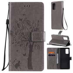Embossing Butterfly Tree Leather Wallet Case for Mi Xiaomi Poco M3 - Grey