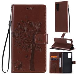 Embossing Butterfly Tree Leather Wallet Case for Mi Xiaomi Poco M3 - Coffee