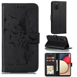 Intricate Embossing Lychee Feather Bird Leather Wallet Case for Mi Xiaomi Poco M3 - Black