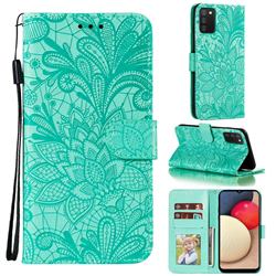 Intricate Embossing Lace Jasmine Flower Leather Wallet Case for Mi Xiaomi Poco M3 - Green