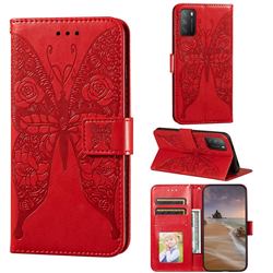 Intricate Embossing Rose Flower Butterfly Leather Wallet Case for Mi Xiaomi Poco M3 - Red